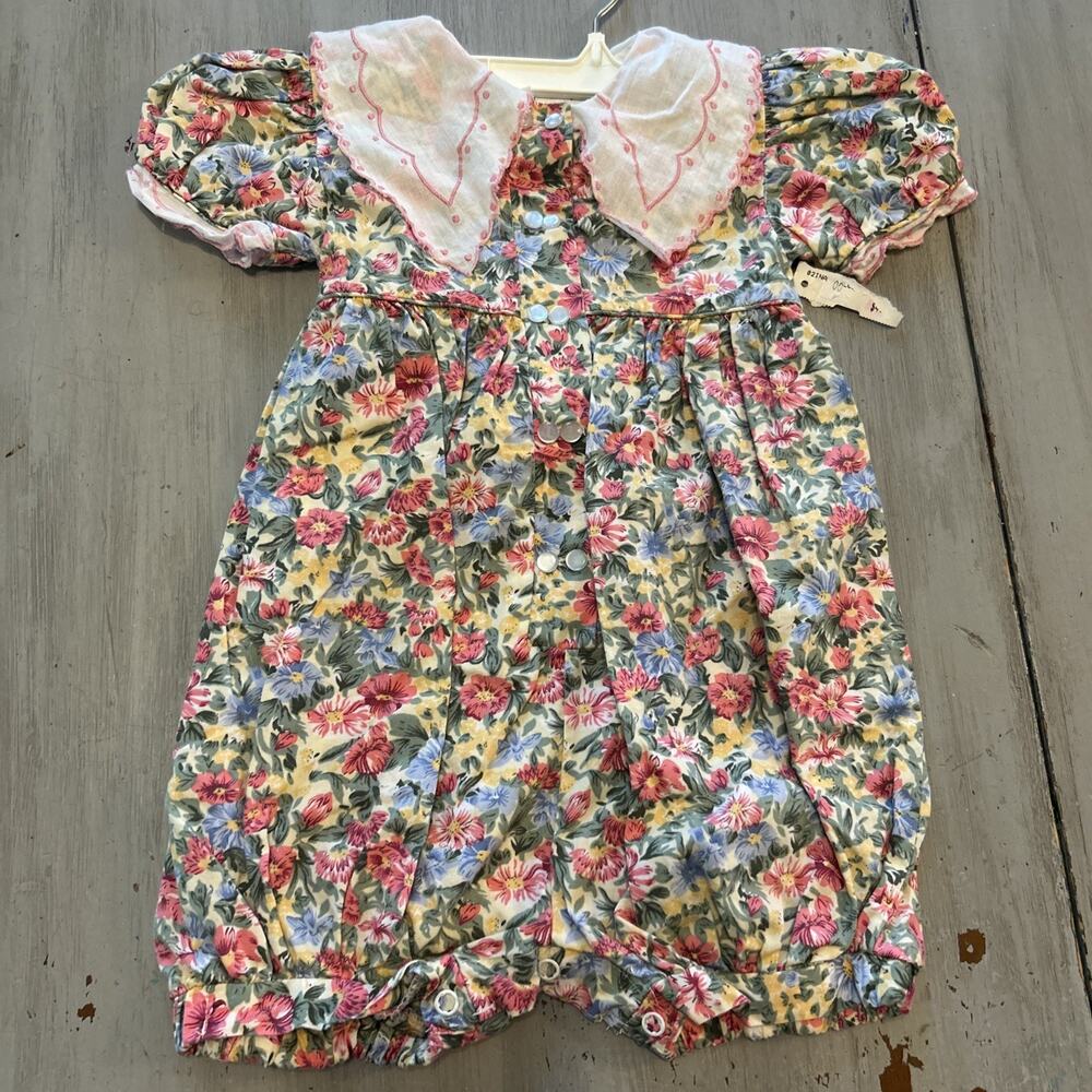 NWT Floral Milkmaid Toddler Romper Sz 24 Months Lace Cottage Victorian Vtg 90s